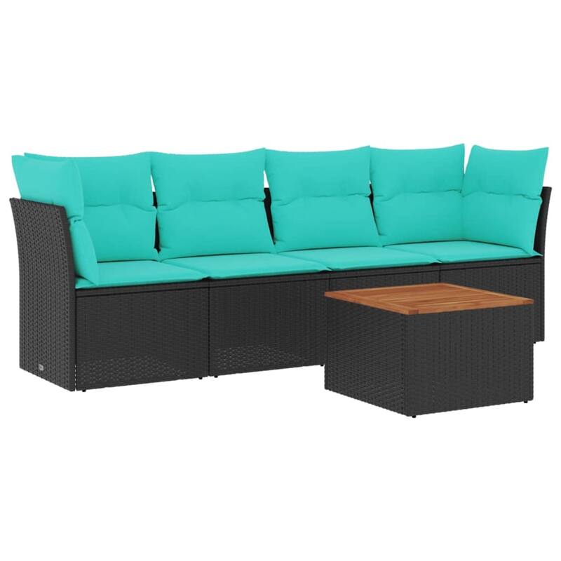 vidaXL 5 Piece Patio Sofa Set with Cushions Black Poly Rattan - 24.4 x 24.4 x 27.2