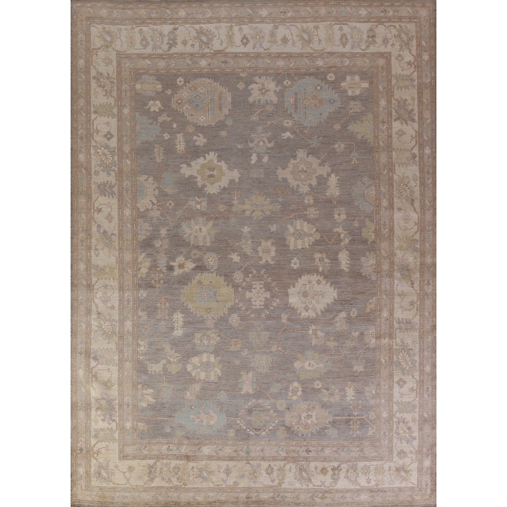 Hand Knotted Oriental 100% Wool Carpet Transitional All-Over Greys & Charcoal Oushak Area Rug - 11' 11'' X 9' 1''