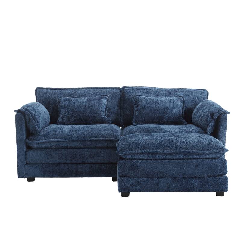 Chenille Fabric Double Sofa with High-Density Sponge Filling, Removable Armrests, and Side Storage Bags
