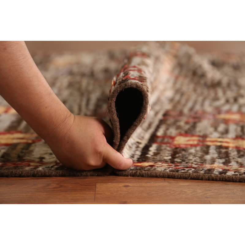 Geometric Moroccan Oriental Area Rug Hand-Knotted Brown Wool Carpet - 6'8" x 9'8"