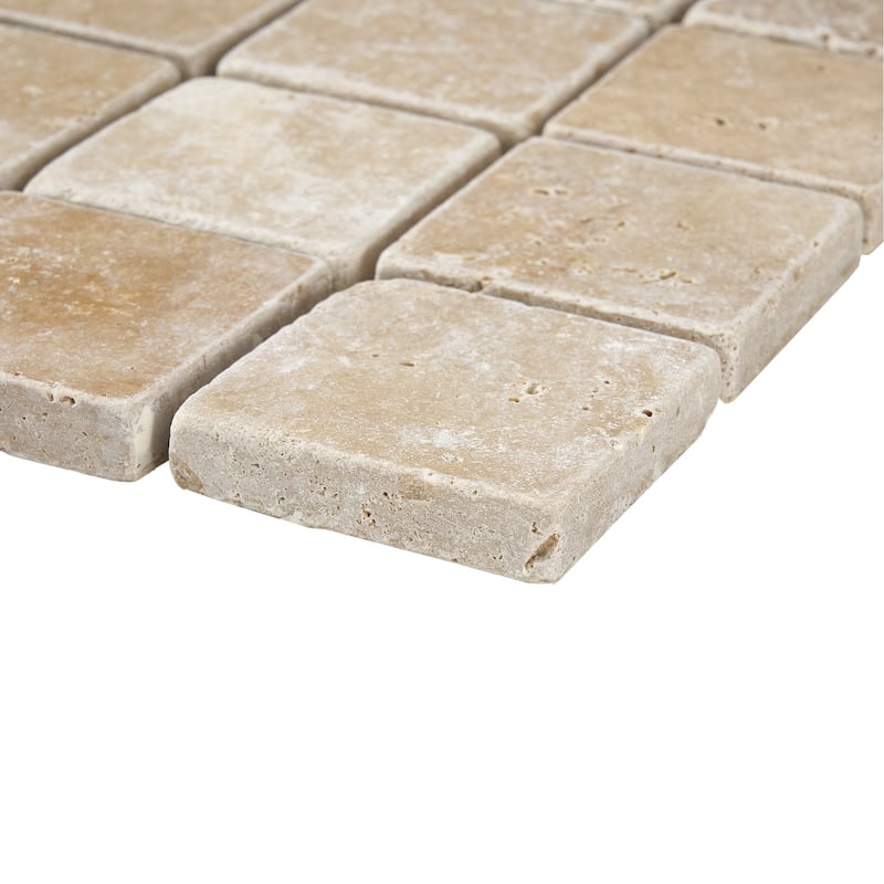 Tuscany Brown Travertine 2" x 2" Tumbled Mosaic Tile