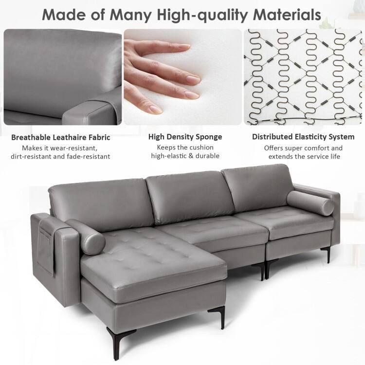 Modular L-shaped 3-Seat Sectional Sofa with Reversible Chaise and 2 USB Ports - 97" x 51" x 31.5" (L x W x H)