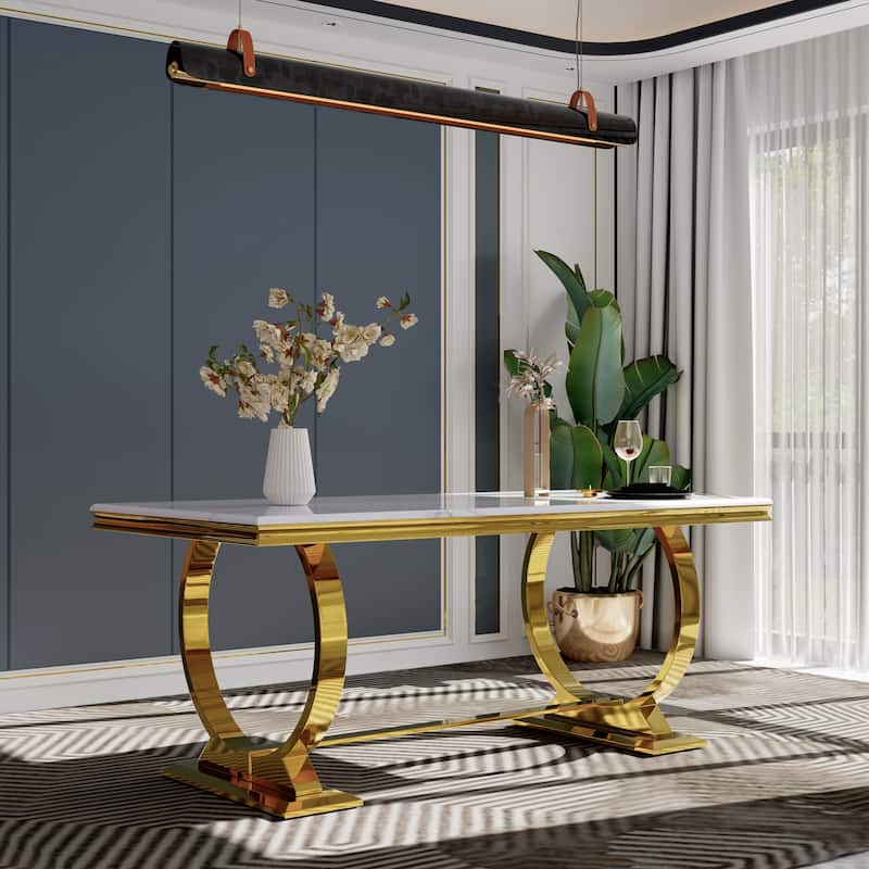 70 inch Dining Table Set with Boucle Dining Chairs