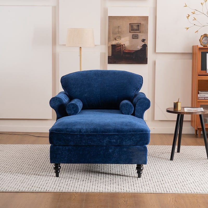 Oversized Chaise Lounge Chenille Chair Indoor Single Sofa with Wide Seat Design Suitable for Living Room Bedroom - Blue
