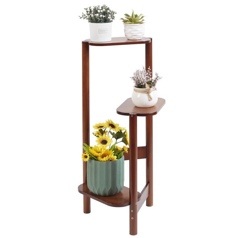 3 Tiers Ladder Triple Plant Stand Corner Bamboo Plant Shelf Rack