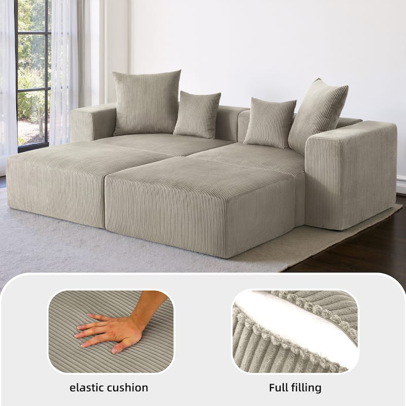 4-Piece Modern Corduroy Modular Sectional Sofa Set with 4 Throw Pillows