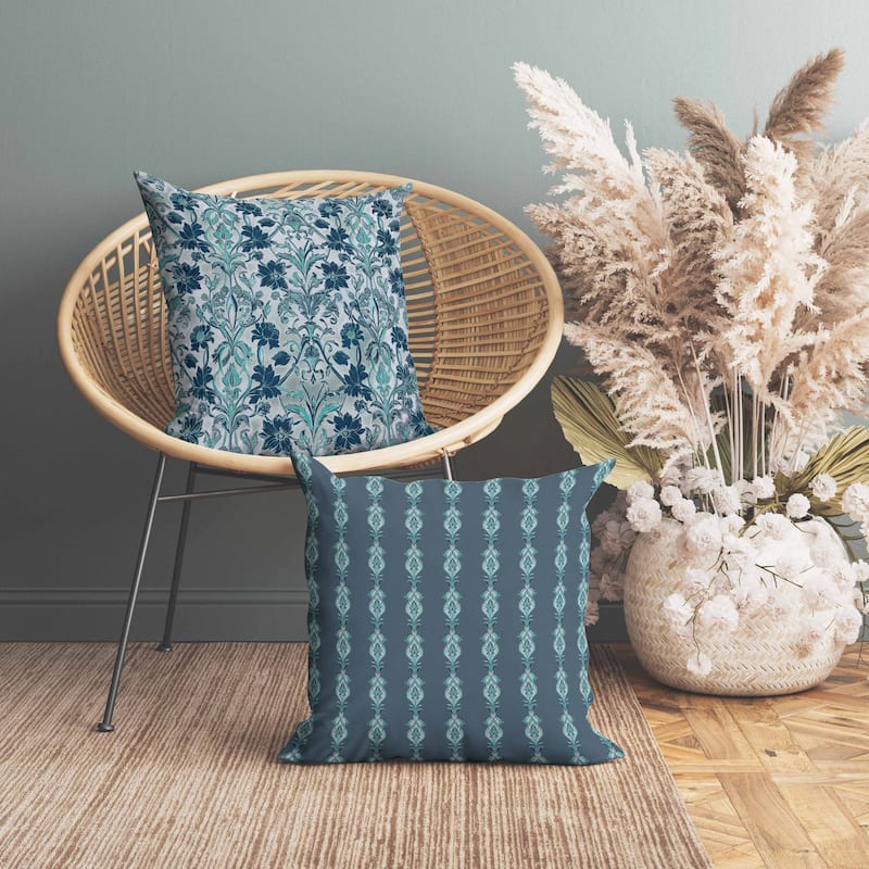 Oceanic Bloom Faux Suede Reversible Throw Pillow Blue and Teal