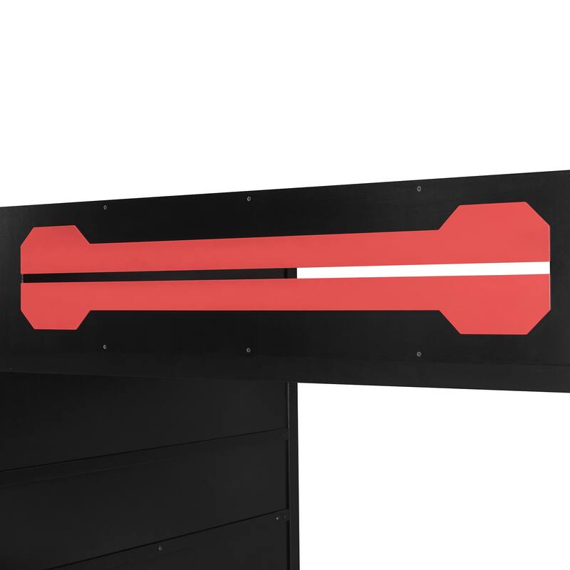 Full Size Esports Gaming Loft Bed Wood Frame Loft Bed with All-in-one Work Play Desk, Bookcase and RGB Ambient Light