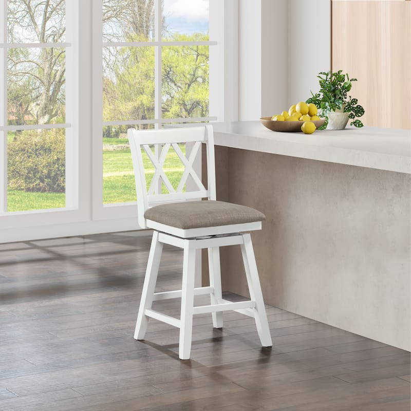 Brookline Wooden Linen Swivel Dining Room Barstool - White Natural - Counter Height