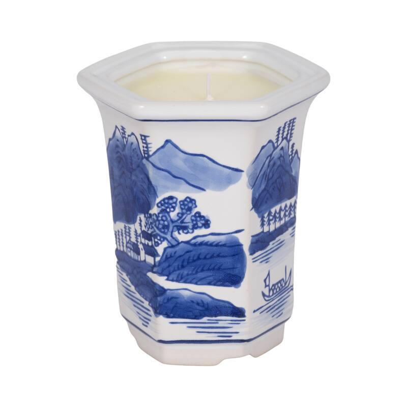 Modern Chinoiserie Ceramic Candle - Sage and Eucalyptus Scented