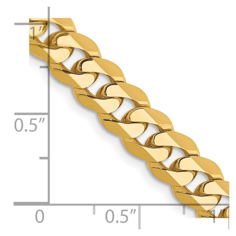 Curata 14k Yellow Gold Solid Polished 7.25mm Beveled Curb Chain Bracelet Lobster Claw