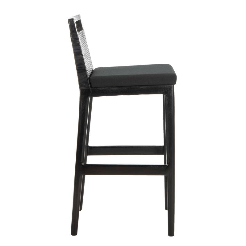 SAFAVIEH Cune 28.8 Inch Woven Dining Darin Black/ Black Cushion Bar Stool - 15.8" x 20.5" x 38.8" - 16Wx21Dx39H