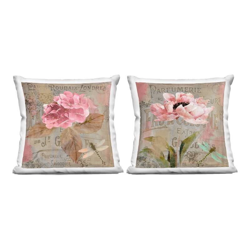 Stupell Vintage Collage French Florals Decorative Printed Throw Pillow Design by Sasha (Set of 2) - Pillow Sets - Polyester - Pink - Set of 2