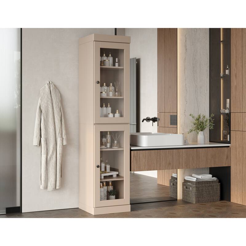 100% Solid Wood 16.5" Bathroom Cabinet with Optional Doors by Palace Imports - Beige-Glass