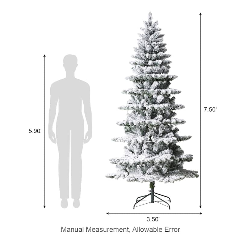 Glitzhome 6FT/7.5FT/9FT/11FT Snow Flocked Pre-lit Artificial Fir Christmas Trees