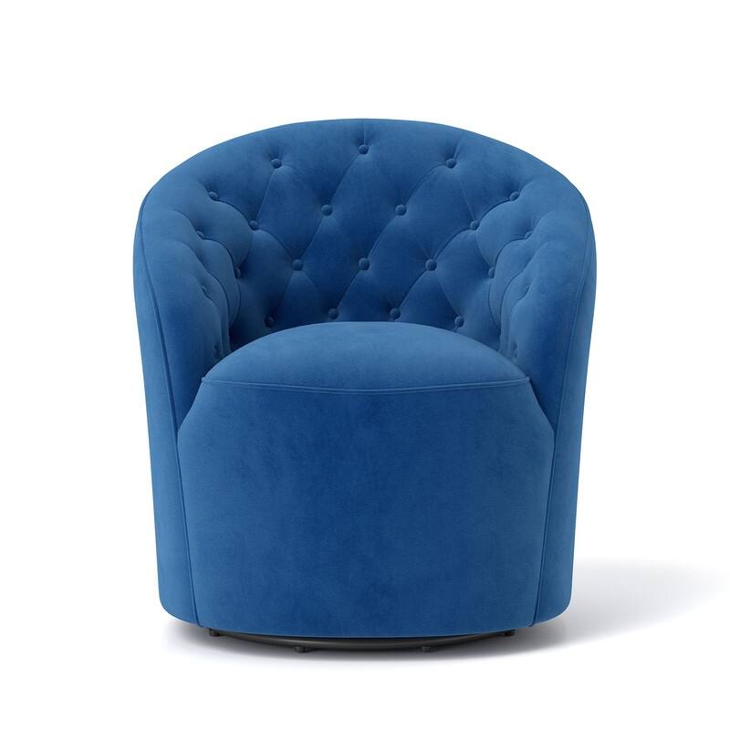 SEYNAR Modern Velvet Upholstered 360 Degree Swivel Barrel Chair with Button Tufted Back