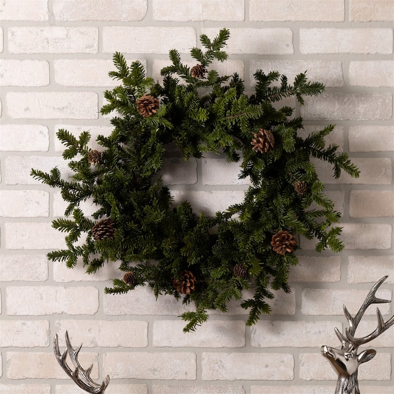 Pine Cone Wreath 25"D - Green, Brown