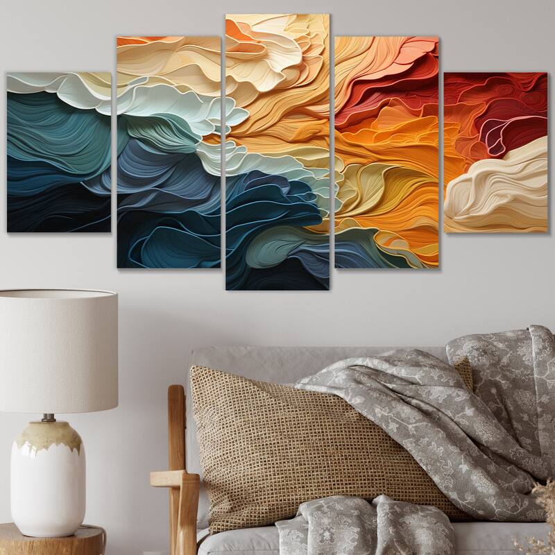 Designart "Biomorphism Organic Forms V" Modern Multipanel Wall Art Living Room set - 60 In. Wide X 32 In. High - 5 Panels Diamond Shape