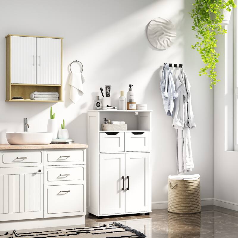 Bathroom Wall Cabinet with Double - Door,Bottom Shelf,Wavy - Patterned Doors,Adjustable Inner Shelf,Easy Installation