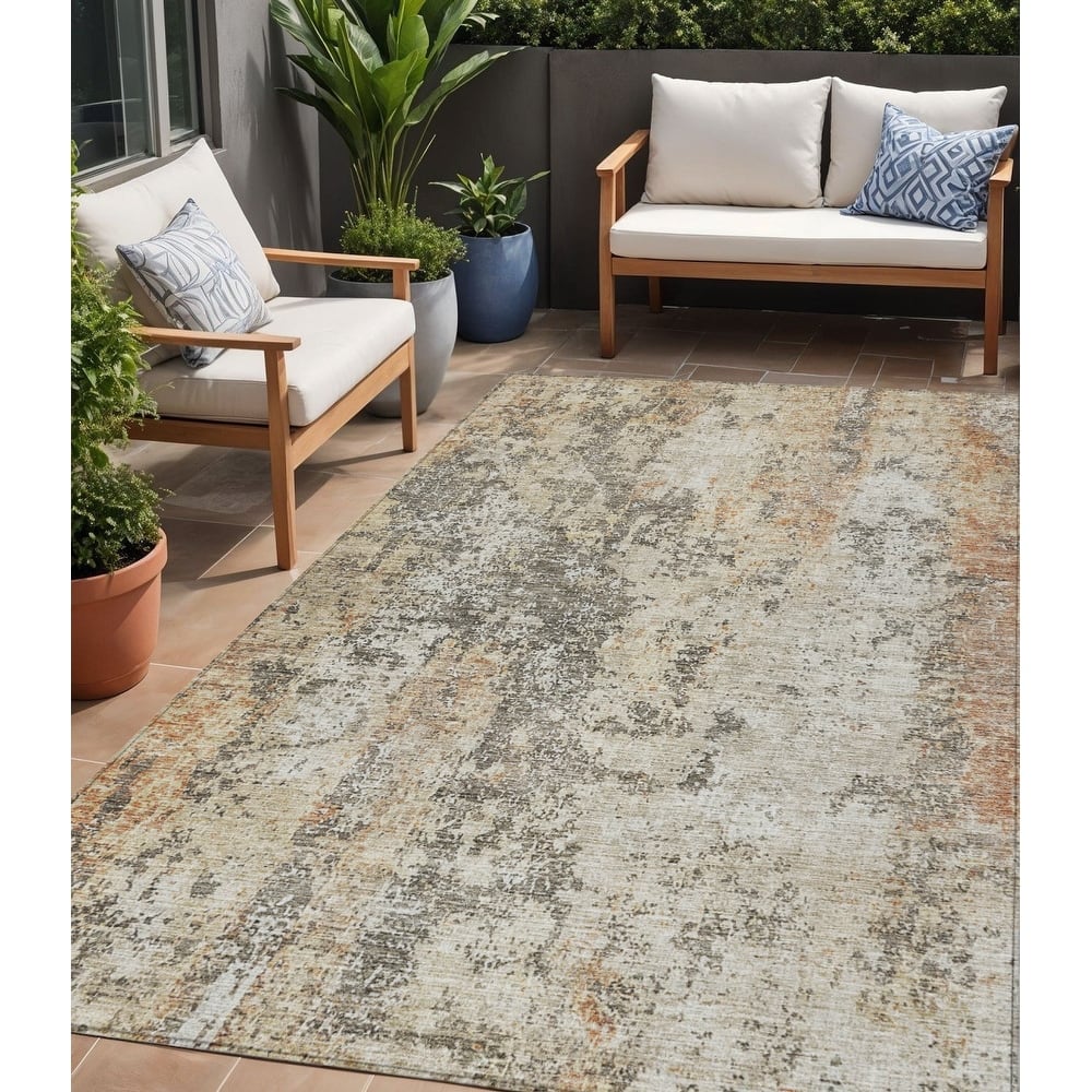HomeRoots Abstract Transitional Rectangle Outdoor Rug
