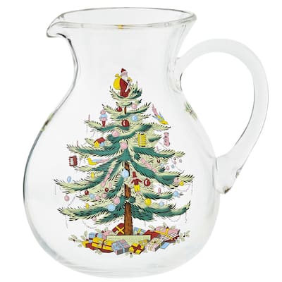 Spode Christmas Tree Glass Pitcher - 8" D x 9.75" H