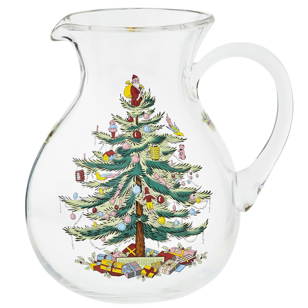 Spode Christmas Tree Glass Pitcher - 8" D x 9.75" H