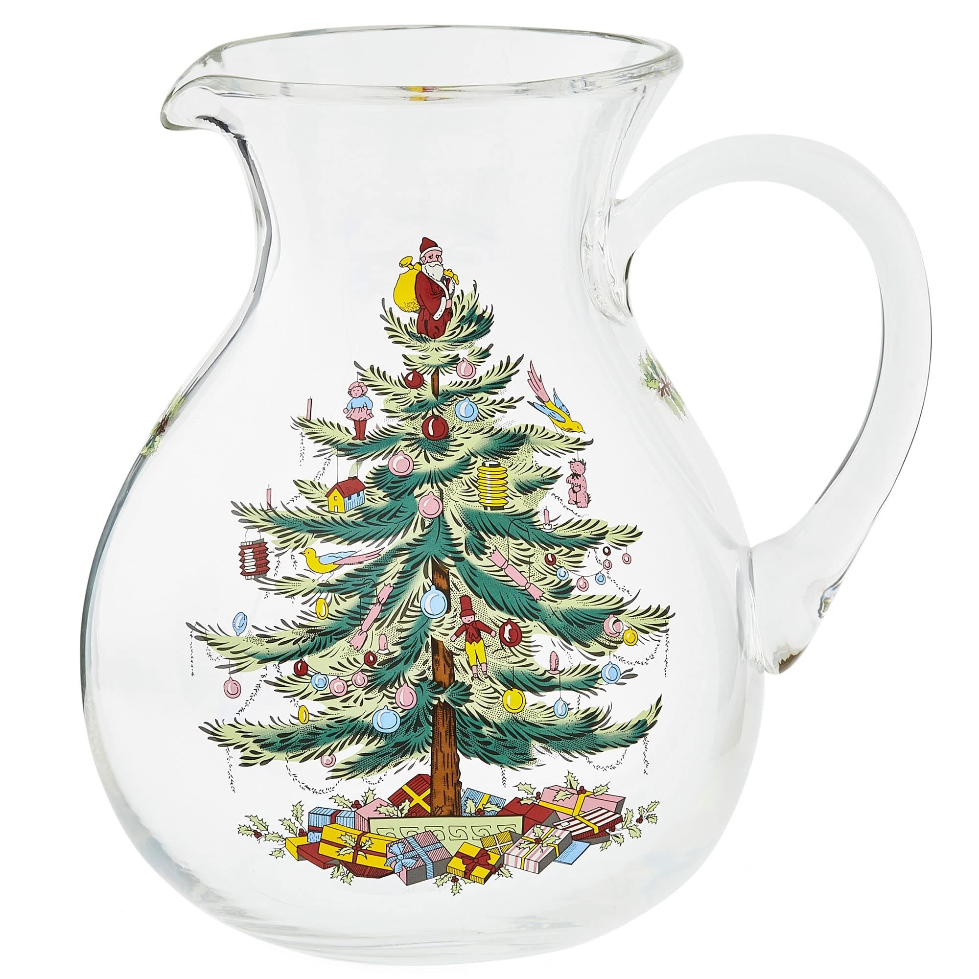 Spode Christmas Tree Glass Pitcher - 8" D x 9.75" H