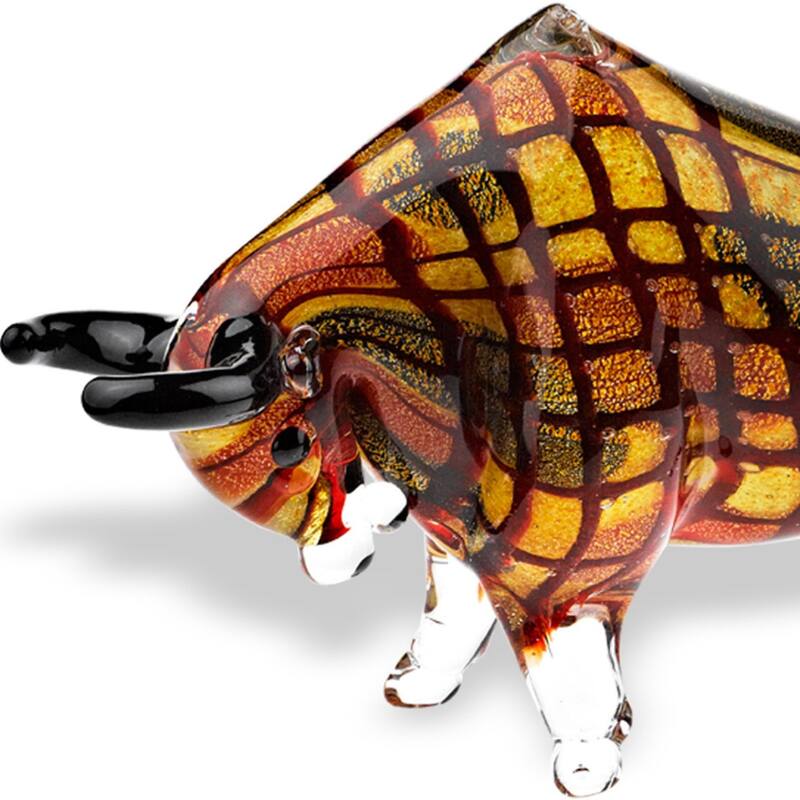 HomeRoots 9" Clear Brown and Black Murano Glass Bull Figurine Tabletop Sculpture - 4' X '8.75' X '15