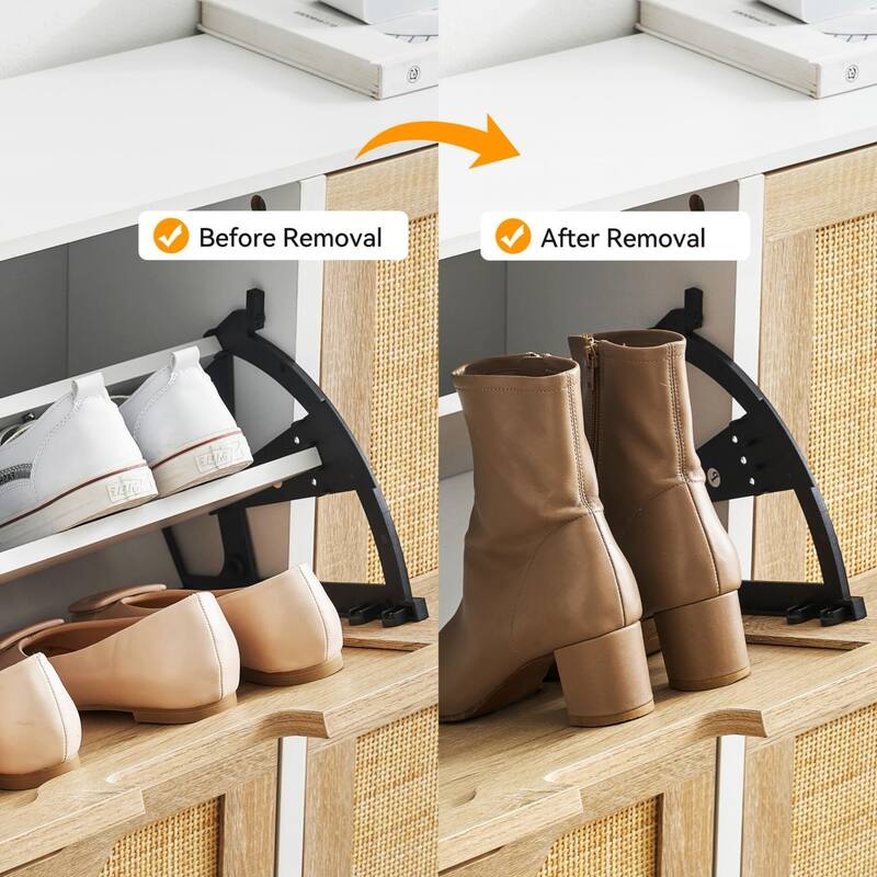 Natural Rattan 4 Flip Door Shoe Cabinet Organizer Freestanding