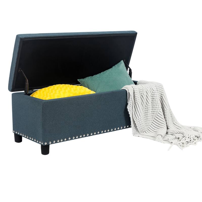 Adeco 41 Inches Storage Bench Linen Tufted Top Ottoman for Living Room