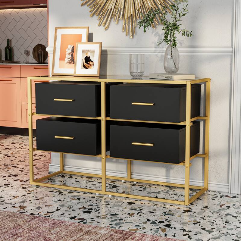 Black Storage Cabinet,Sideboard with 4 Drawers,Adjustable Dividers,Organize Home/Office Clutter