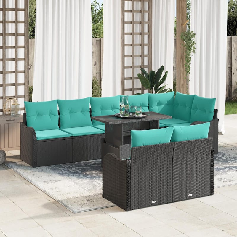 vidaXL 9 Garden Sofa Set with Cushions Black/Brown/Grey Poly Rattan - 113.2 x 48.2 x 27.2 - Black