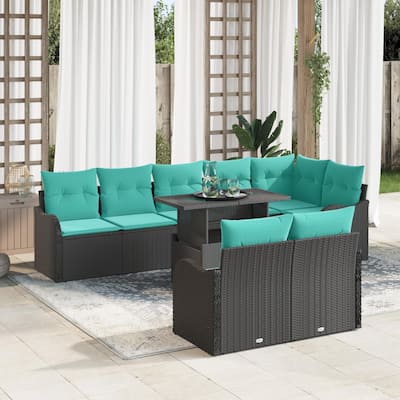 vidaXL 9 Piece Garden Sofa Set with Cushions Black Poly Rattan - 113.2×48.2×27.2