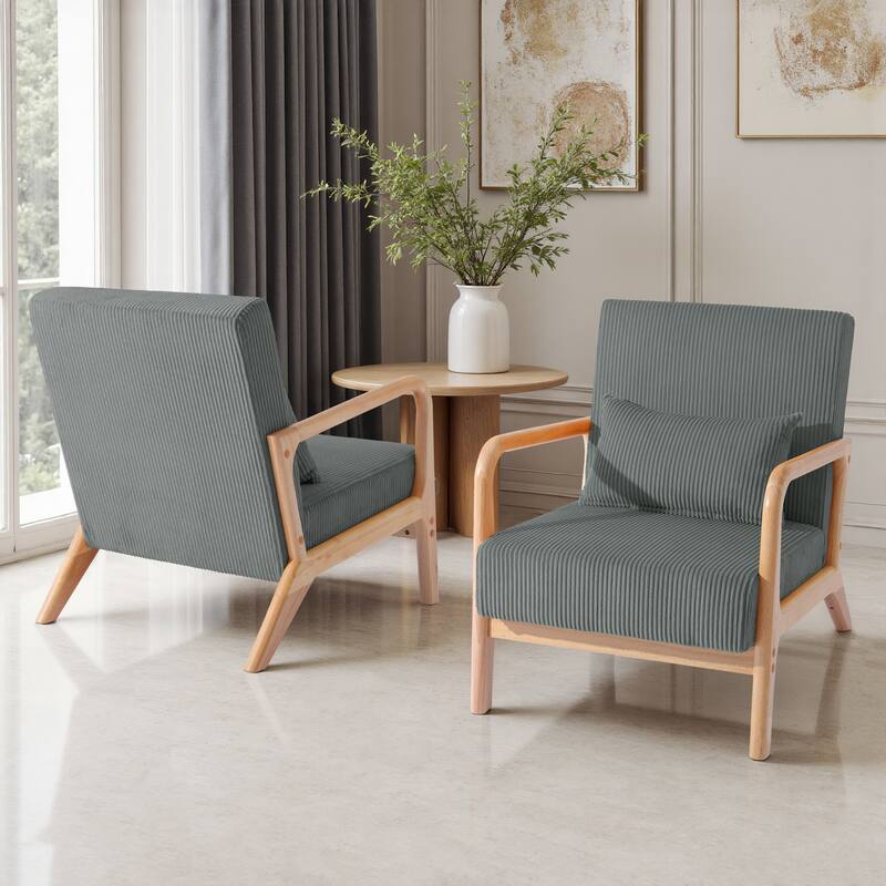 2 Set Upholstered Lounge Arm Chair with Pillow - Set of 2