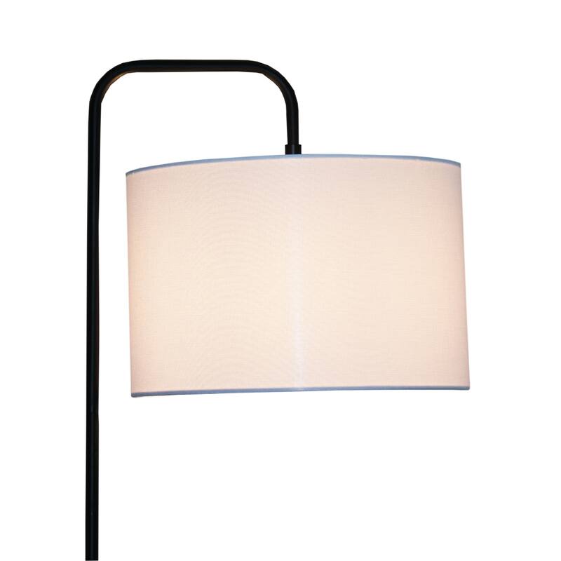 Rachel Modern Floor Lamp with Wooden Pole and White Drum Shade - Black&Gold