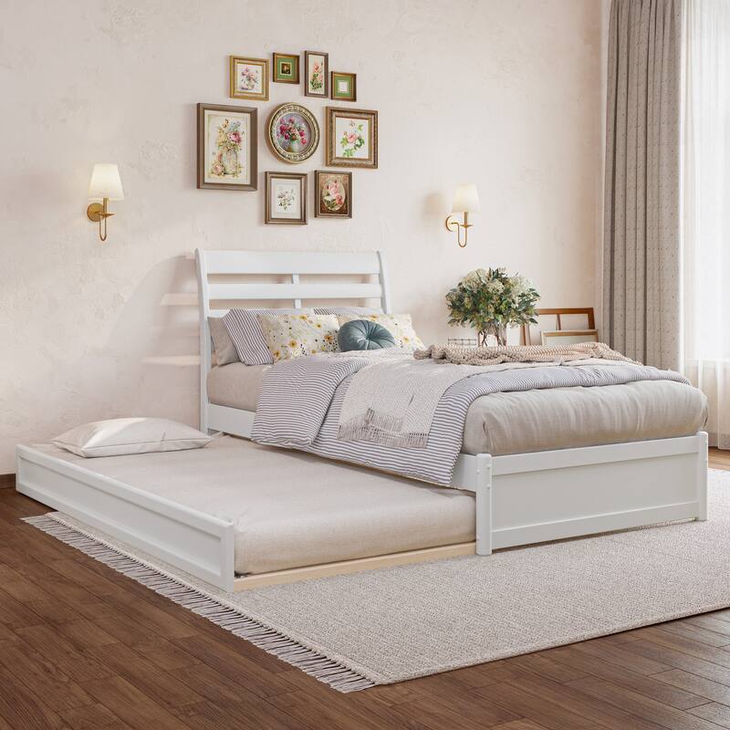 Emelie Platform Bed with Panel Footboard and Twin XL Trundle - White - Twin XL