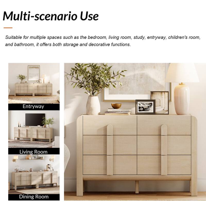WAMPAT Mid Century 6 Drawer Dresser Set Of 2, 47.2" Modern Chest Of Drawers With Storage, Curved Profile Wood Double Dresser