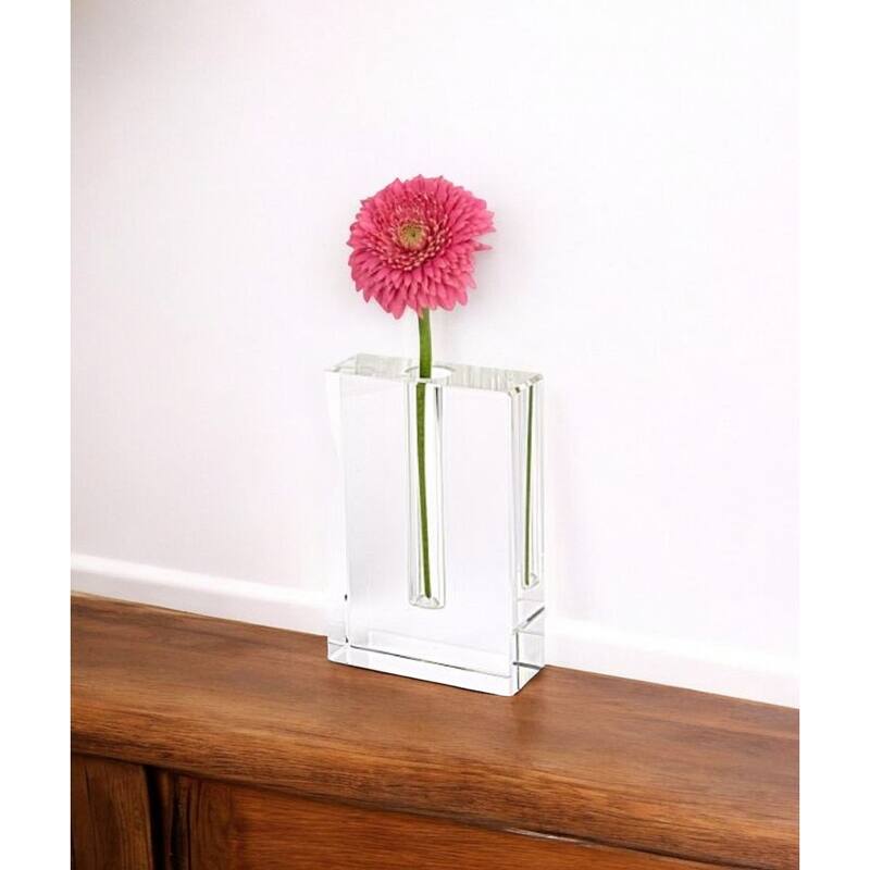 HomeRoots 6" Clear Crystal Glass Square Table Vase - 6