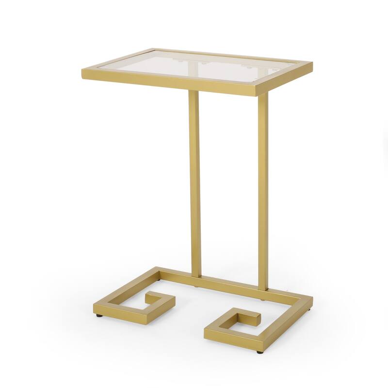 Roomfitters Modern C Shaped End Table with Metal Frame, Sofa Side Table for Living Room or Bedroom, Gold