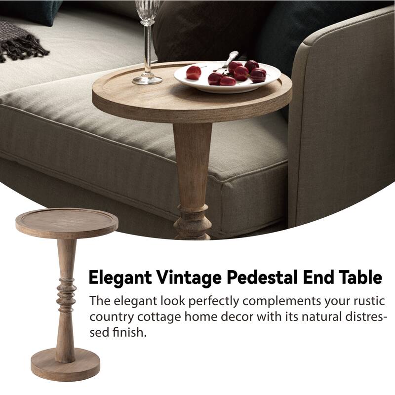 COZAYH Pedestal Small Drinking Table, Farmhouse Tray Top End Table, Distressed Finish, Traditional