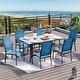 preview thumbnail 173 of 174, Patio Dining Set, Outdoor Dining Table and Chairs Set with Textilene Chairs, Adjustable Umbrella Hole for Garden, Backyard 7 Piece - Blue