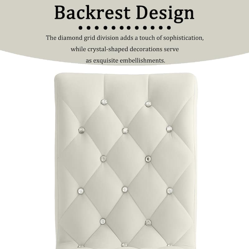 Luxury White Velvet Dining Chairs with Crystal Decor Button Tufted Back and Gold Metal Legs