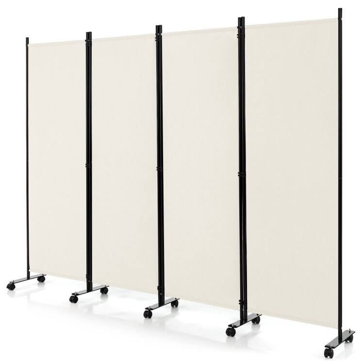 4-Panel Folding Room Divider Rolling Privacy Screen with Lockable Wheels - 89" x 12" x 68" (L x W x H)