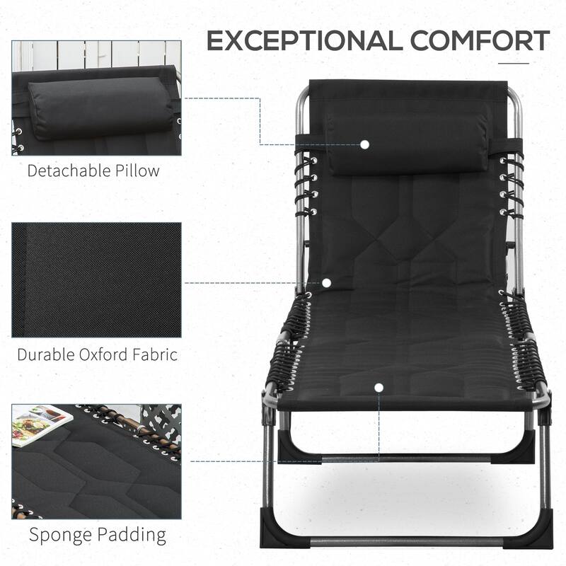 Padded Folding Outdoor Lounge Chair with Headrest and Adjustable Recline for Patio Beach or Poolside