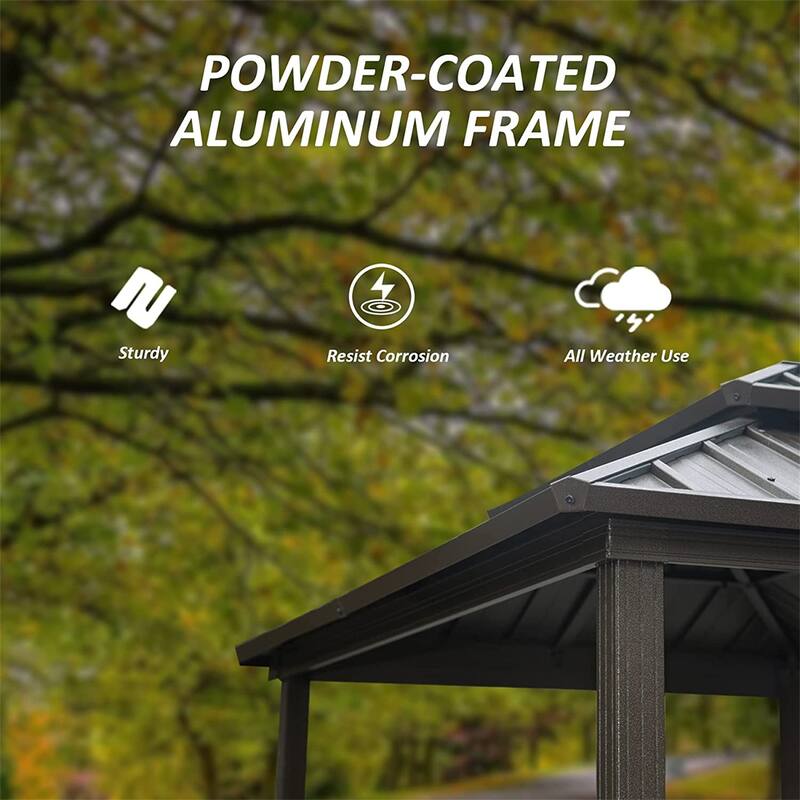 GDFStudio - Terry Outdoor BBQ Grill Gazebo with Hardtop Roof and Shelves, Aluminum Frame Patio Canopy