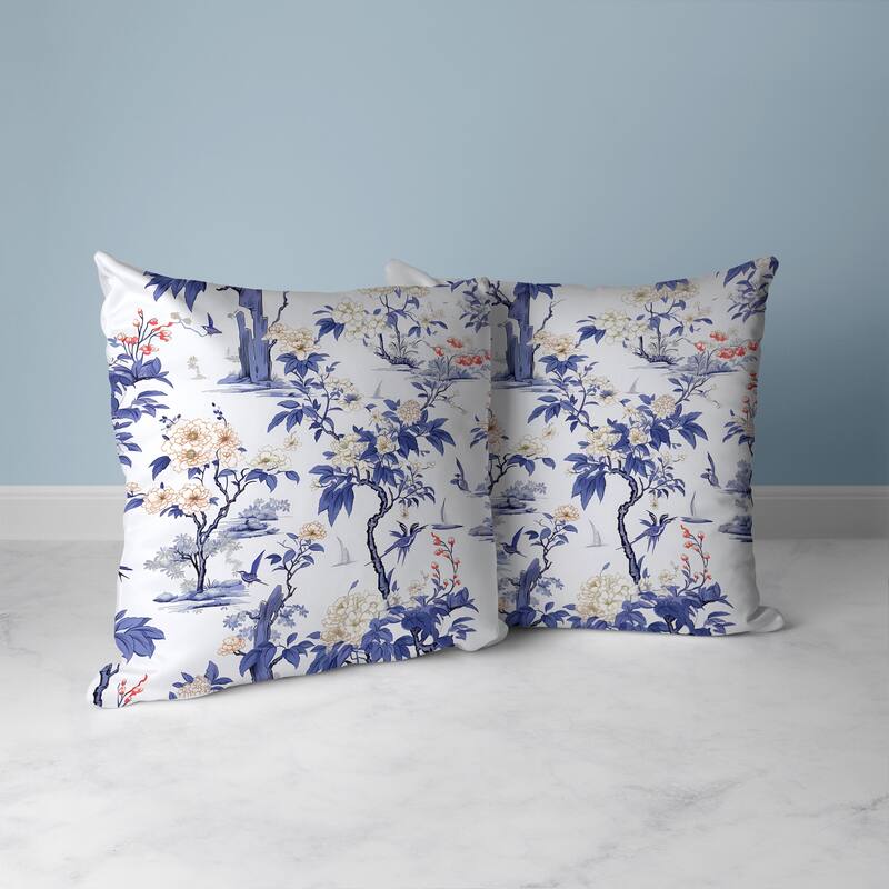 Open Air Orchid Faux Suede Reversible Throw Pillow White and Blue