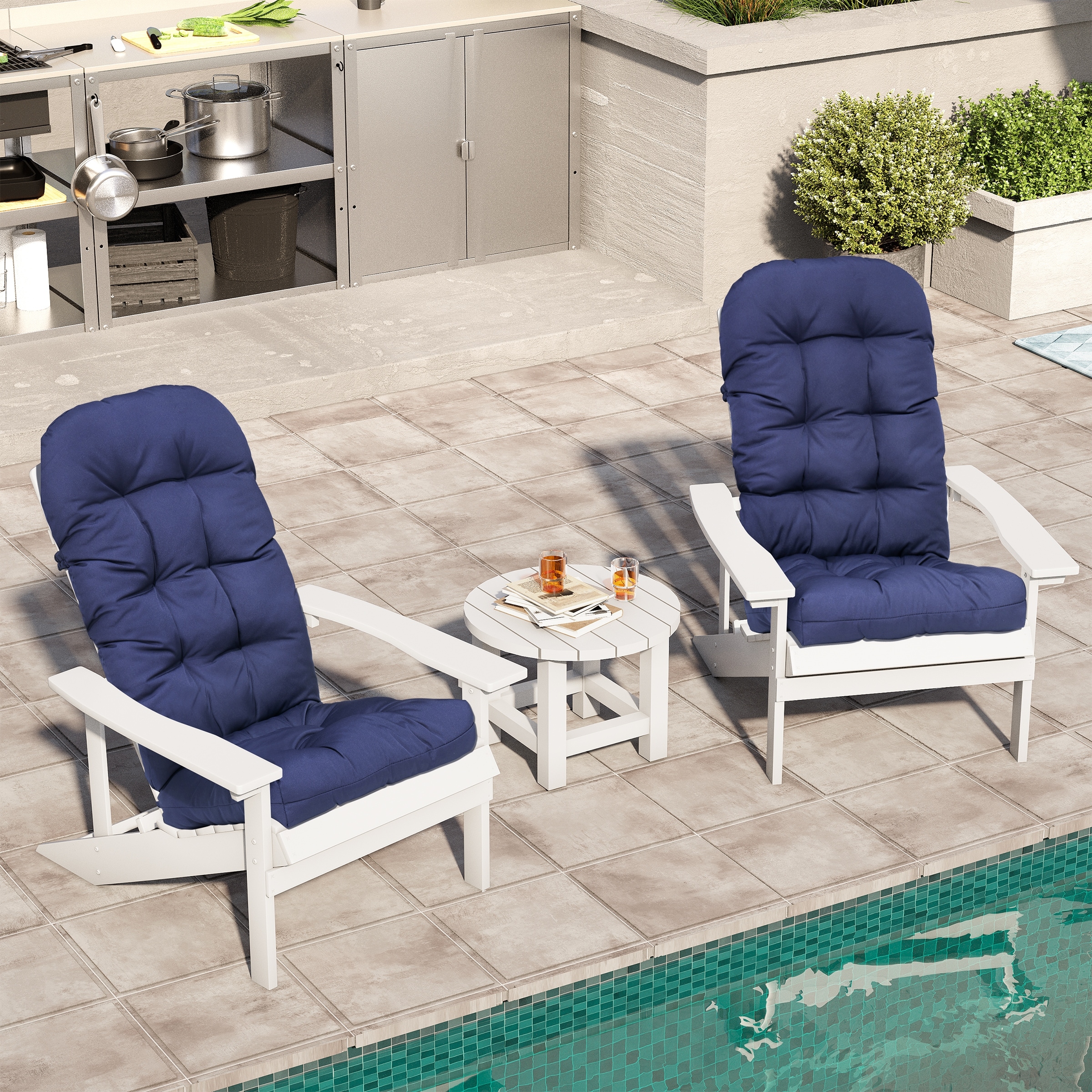Adirondack Style Patio Outdoor Chair Cushion for Adirondack Chair or Lounge Rocking Chair See picture 2 Piece Set Beige