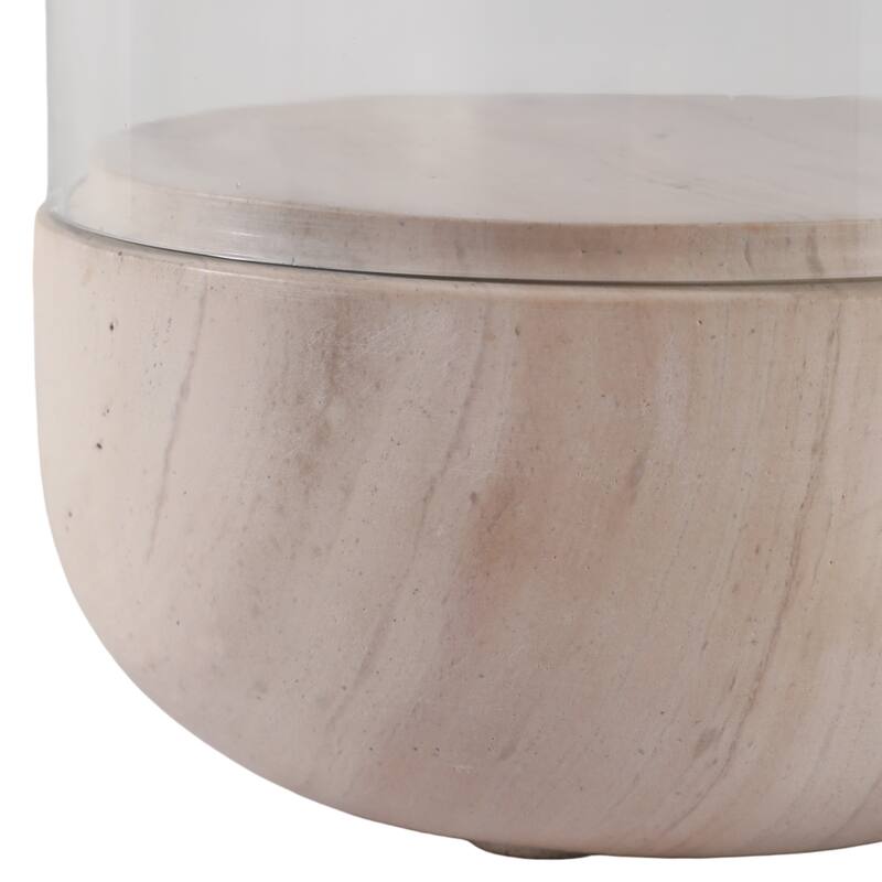 Glass Hurricane Lantern with Marble Base for Home Office - 13" Ivory - 8.25" x 8.25" x 13"