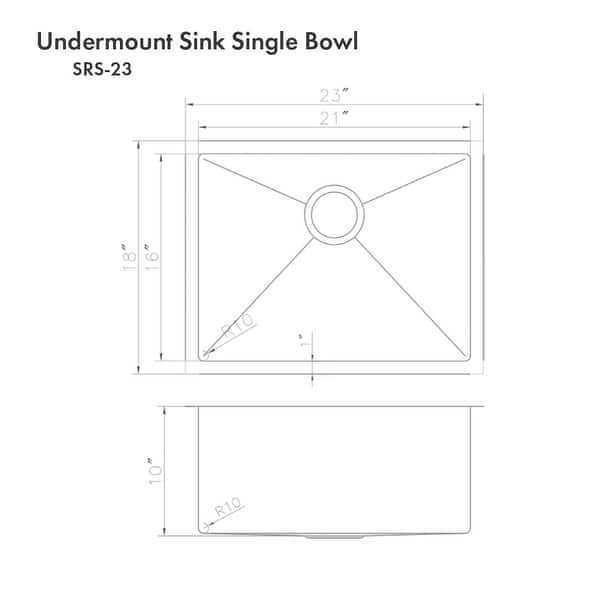 dimension image slide 1 of 5, ZLINE Meribel Undermount Single Bowl Scratch Resistant Stainless Steel Kitchen Sink with Bottom Grid