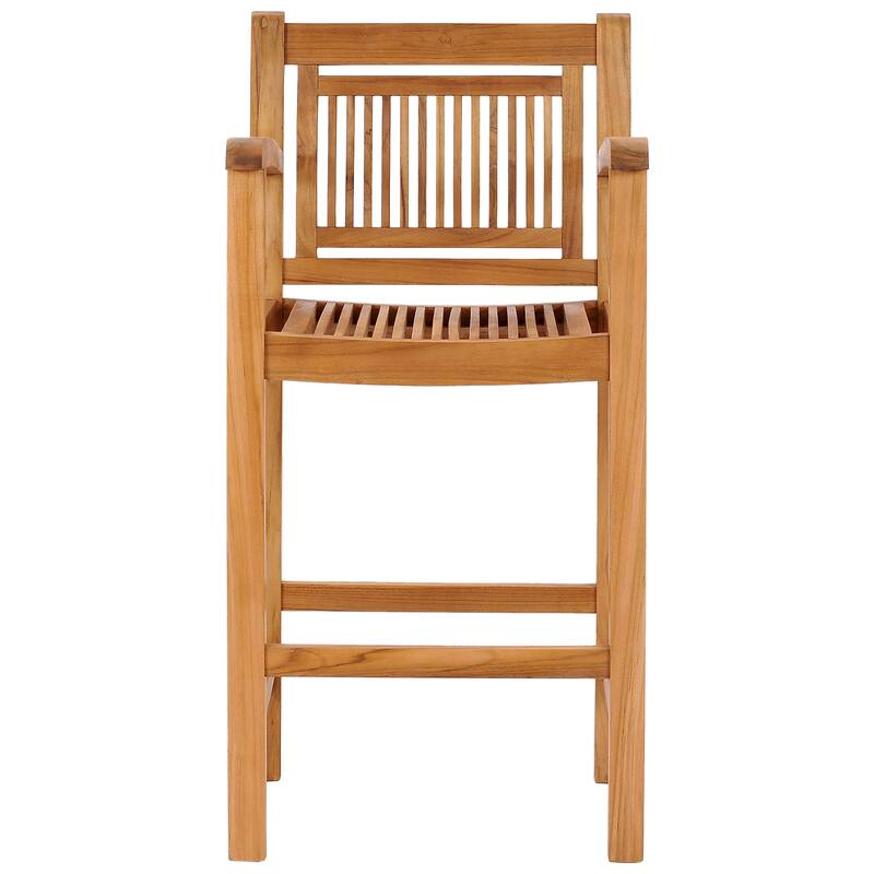 Chic Teak 7 Piece Teak Wood Maldives Patio Bistro Bar Set, 55" Bar Table, 2 Bar Chairs with Arms and 4 Armless Bar Chairs